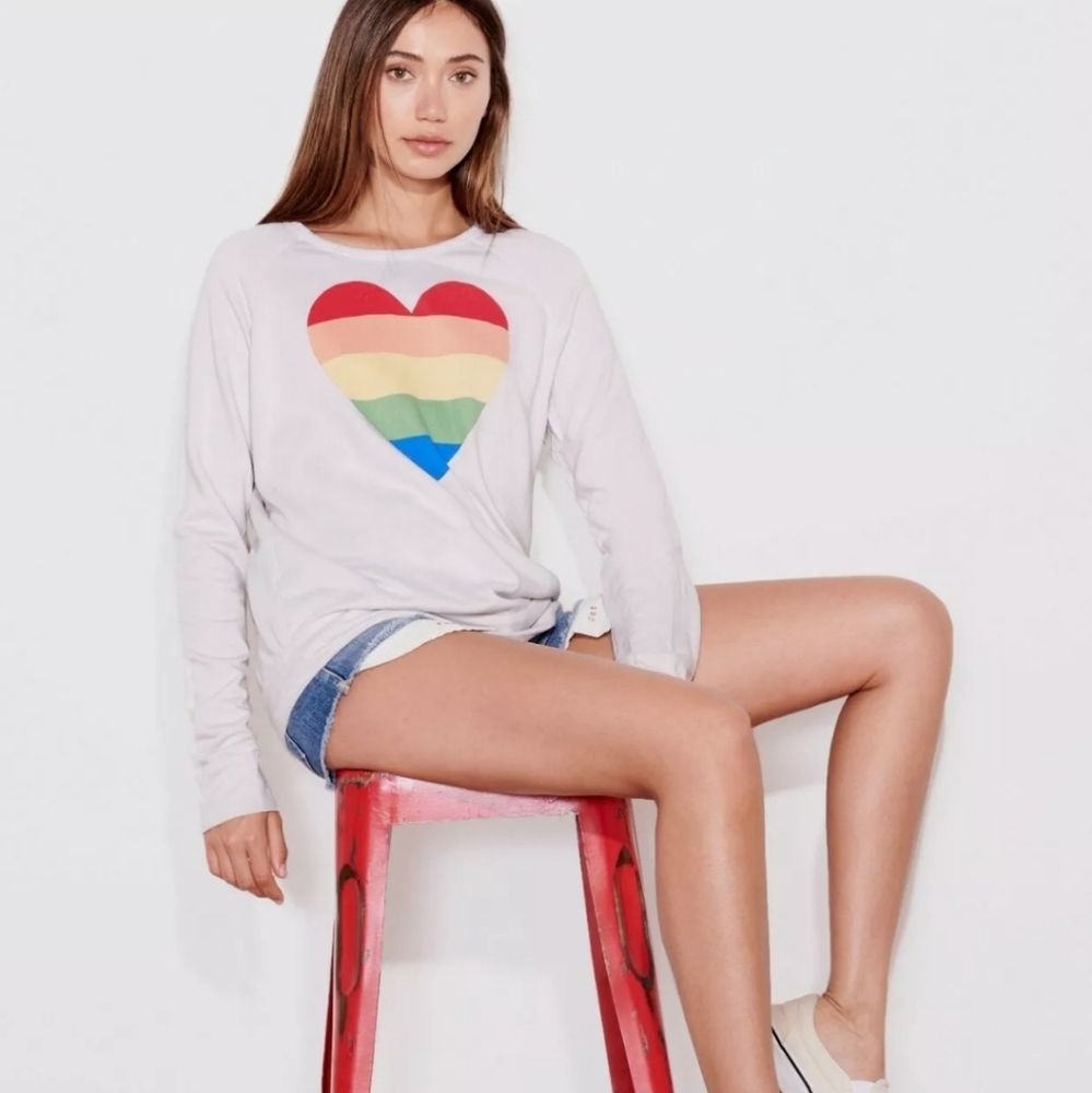 Sundry Rainbow Heart Pullover